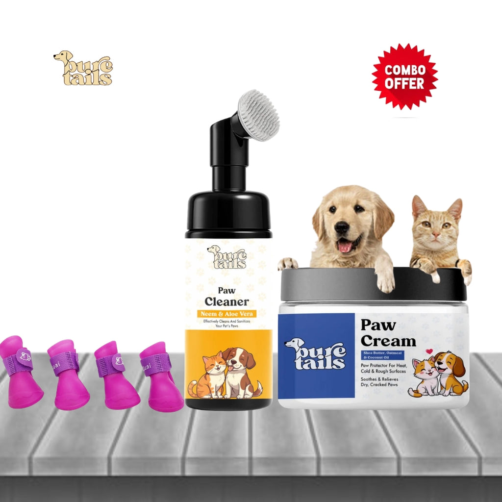 Pure Tails Pet Paw Care Combo – Paw Cleaner & Paw Cream for Dogs and Cats