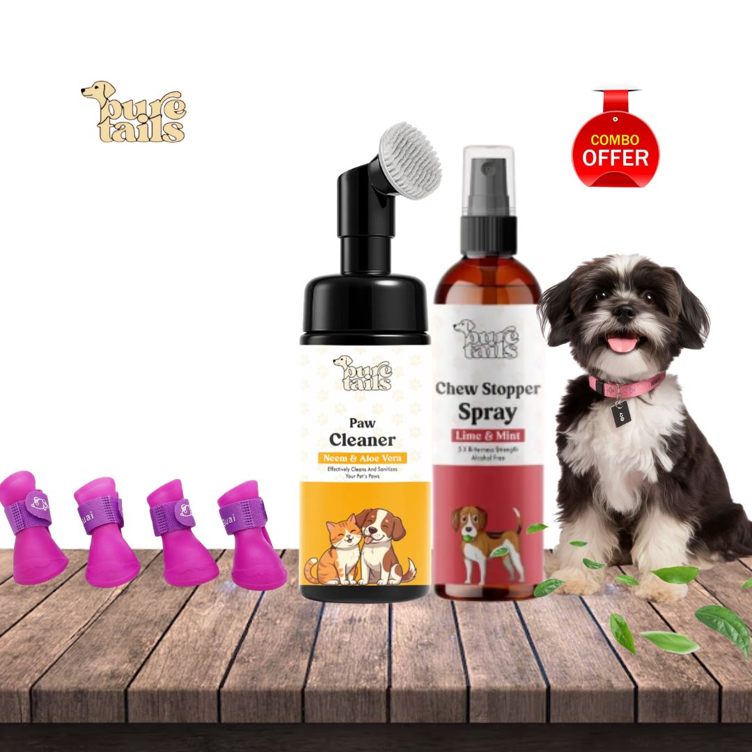 Pure Tails Pet Hygiene Combo – Paw Cleaner & Chew Stopper Spray for Dogs and Cats