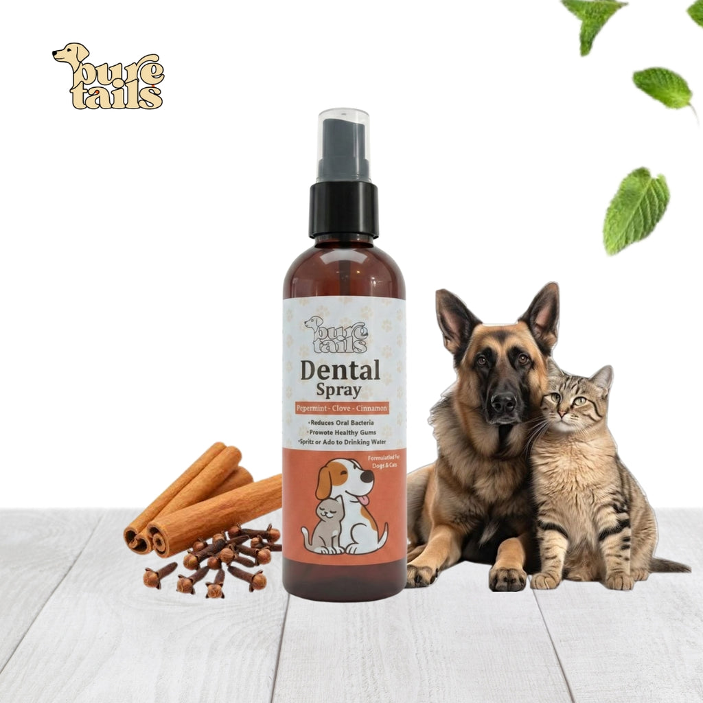 Pure Tails (Combo of 3) Neem Tea Tree Tick Flea Shampoo, Dental Spray Cinnamon, Topical Antiseptic Spray - Pet Anti-Tick Oral Skin Kit.