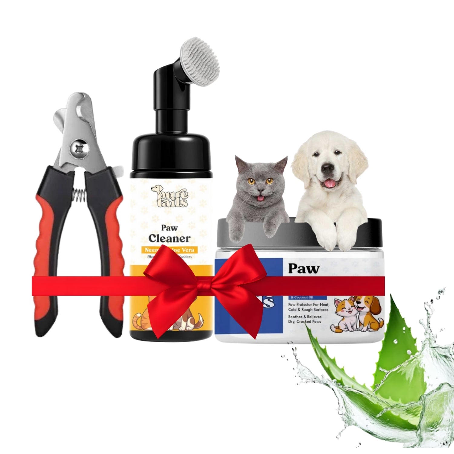 Pure Tails 3-in-1 Paw Care Kit: Foaming Paw Cleaner (Neem & Aloe Vera), Soothing Paw Balm & Professional Nail Clipper