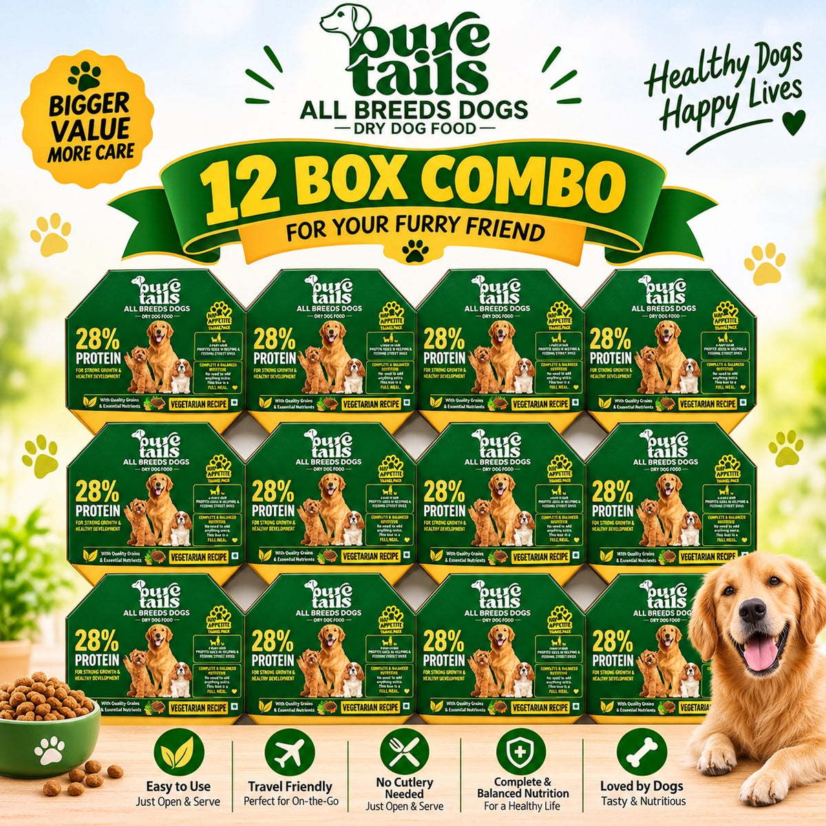 Pure Tails Dry Dog Food – 12 Box Combo for All Breeds