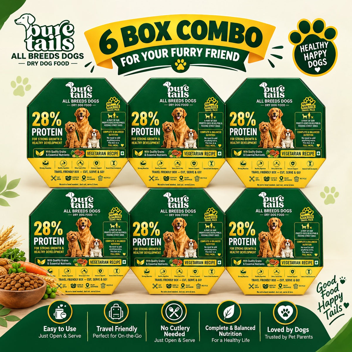 Pure Tails Dry Dog Food – 6 Box Combo for All Breeds