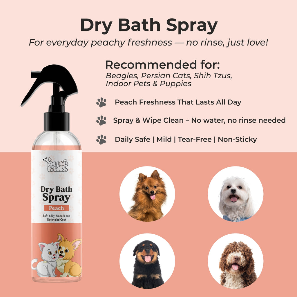 Pure Tails  Fresh & Protect Trio: Dry Bath Spray (Peach), Chew Stopper Spray (Lime & Mint) & Sniff Lily Perfume (Waterlily)