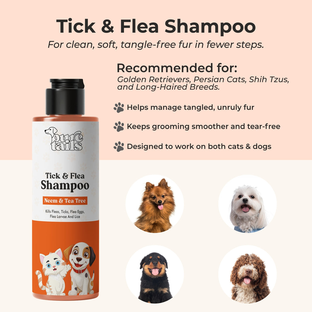 Pure Tails™ 4-in-1 Tick & Flea Defense Kit: Neem & Tea Tree Shampoo, Anti-Tick Powder, Pawberry Perfume & Flea Comb